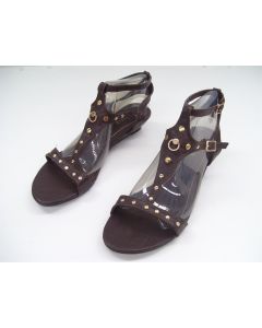 UNIQUE LADIES SHOES SANDALS BROWN DRESS OPEN TOE ANKLE STRAP AU SIZE 7.5 EU40