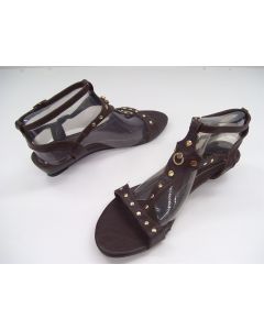 UNIQUE LADIES SHOES SANDALS BROWN DRESS OPEN TOE ANKLE STRAP AU SIZE 8 EU41