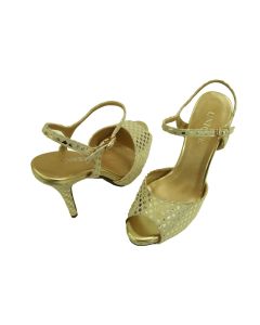 UNIQUE LADIES SHOES HEELS GOLD BEIGE DRESS FORMAL PEEP TOE ANKLE STRAP AU SIZE 6