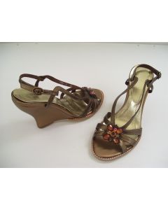 UNIQUE LADIES SHOES HEELS WEDGES GOLD BRONZE DRESS OPEN TOE ANKLE STRAP AU 5