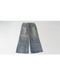 TBY LADIES JEANS DENIM FLARED LEG WIDE FLARE COTTON DARK BLUE SIZE 29 WORN OUT