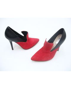 RMK SHOES BOOTS RED SUEDE BLACK LADIES FORMAL DRESS HEELS SIZE 37 BELL