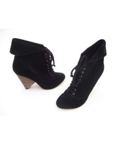 RMK ANKLE BOOTS SIZE 8 BLACK LEATHER LADIES DRESS HEELS LACE SUEDE WORK FORMAL