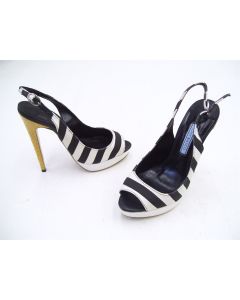 TONY BIANCO SHOES LADIES SLING BACK HEELS WORK DRESS SIZE 5.5 BLACK WHITE SAXON