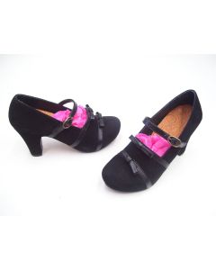 CHIE MICHARA LADIES WOMENS BLACK LEATHER SUEDE DRESS WORK SHOES HEELS SIZE 35