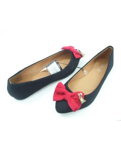 RUBI BALLET FLATS LADIES SHOES BLACK STRAP BOW POINT RED BOW BELLS SIZE 36