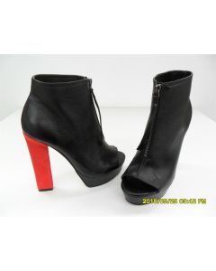 TONY BIANCO SHOES PEEP TOE BOOTS HEELS ANKLE SIZE 6 GAZZ LUXE BLACK ORANGE