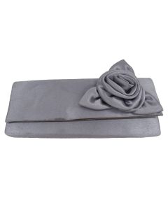 MILLENI CLUTCH BAG SILVER SATIN EVENING PROM PARTY WEDDING COCKTAIL Metal Strap