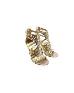 GUESS LAIDEA CANNA 112 OPEN TOE CLOSED ZIP HEEL MULTI-STRAP GOLD STUD DESIGN HEELS