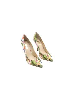 GUESS PLASMAS8-A GREEN MULTI GREEN YELLOW PINK FLORAL DESIGN POINTY TOE HEELS
