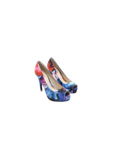 GUESS PAVELL2-A PINK MULTI220 PINK BLUE GREEN RED DESIGN PEEP TOE HEELS