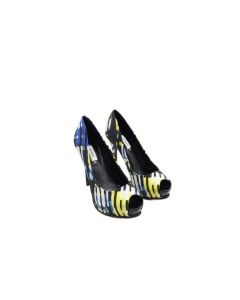 GUESS HONORA3-A BLUE MULTI BLACK BLUE CREAM YELLOW BEIGE PEEP TOE HEELS 