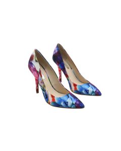 GUESS PLASMAS3-A PINK MULTI220 PINK BLUE GREEN CREAM FLORAL DESIGN CLOSED TOE HEELS