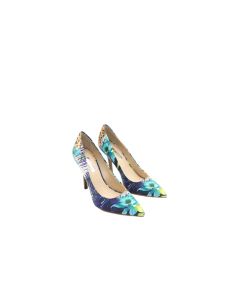 GUESS PLASMAS5-A BLUE MULTI4 GREEN PURPLE AQUA CREAM FLORAL DESIGN CLOSED TOE HEELS