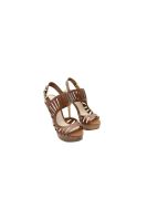 GUESS KABIRRA-B SADDLE MEDIUM BROWN LEATHER PEEP TOE OPEN HEELS
