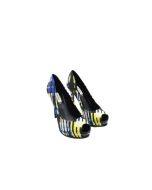 GUESS HONORA3-A BLUE MULTI BLACK BLUE CREAM YELLOW BEIGE PEEP TOE HEELS 