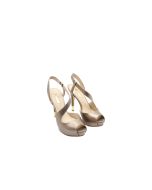 GUESS HILARIE3 CHAMPAGNE METALLIC CHAMPAGNE TAUPE PEEP TOE OPEN HEEL STRAP HEELS