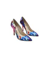 GUESS PLASMAS3-A PINK MULTI220 PINK BLUE GREEN CREAM FLORAL DESIGN CLOSED TOE HEELS