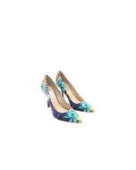 GUESS PLASMAS5-A BLUE MULTI4 GREEN PURPLE AQUA CREAM FLORAL DESIGN CLOSED TOE HEELS